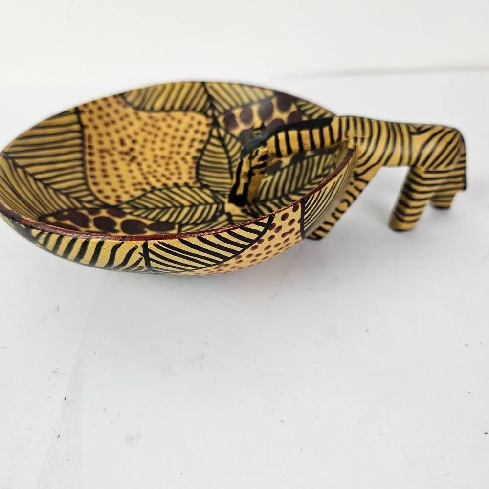 Hand‎ Carved African Wood Zebra Handle Bowl Home Decor Dish